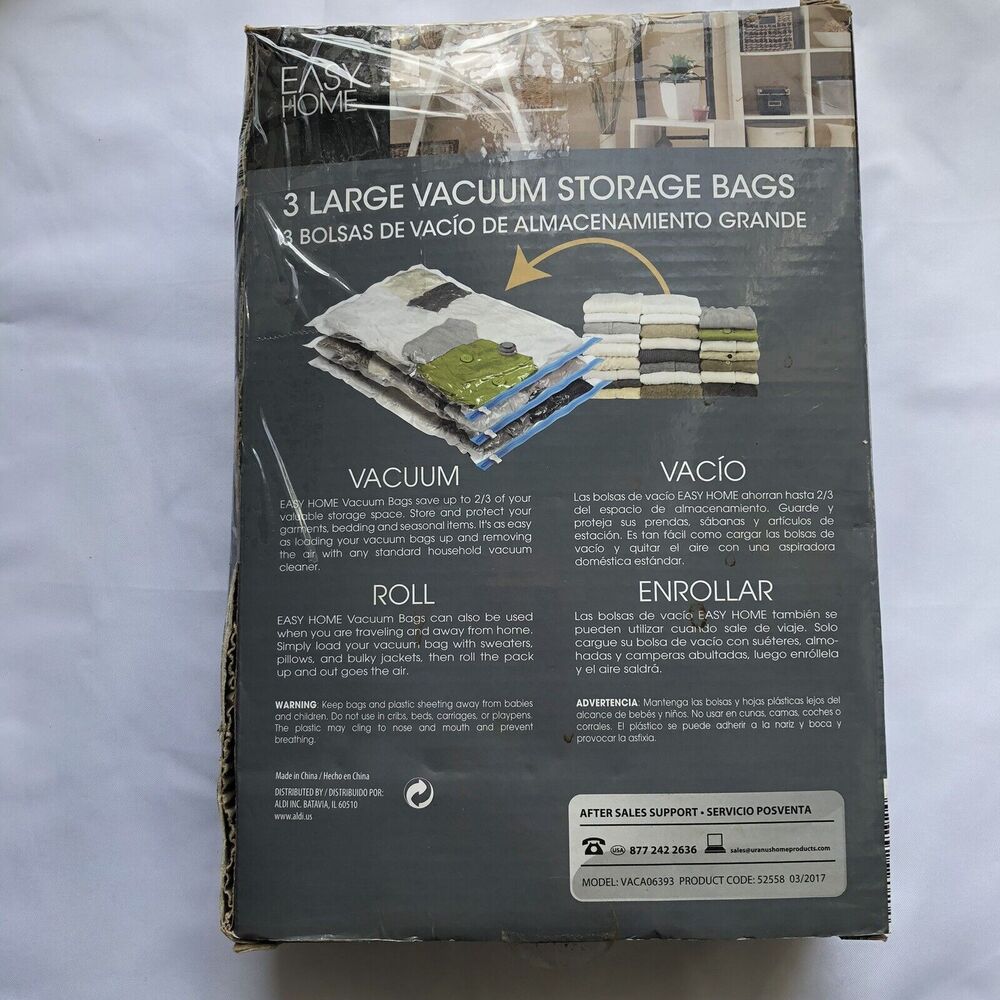 3 Pc Vacuum Storage Bags Space Saver and Travel Hand Pump to Organize Store 33.5 - Picture 2 of 7